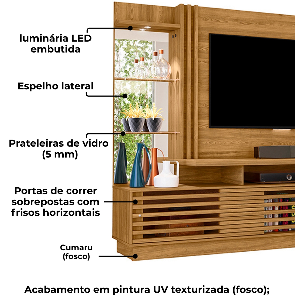 Estante Home Tv 60 Pol 200 cm Frizz Plus Cumaru MADETEC
