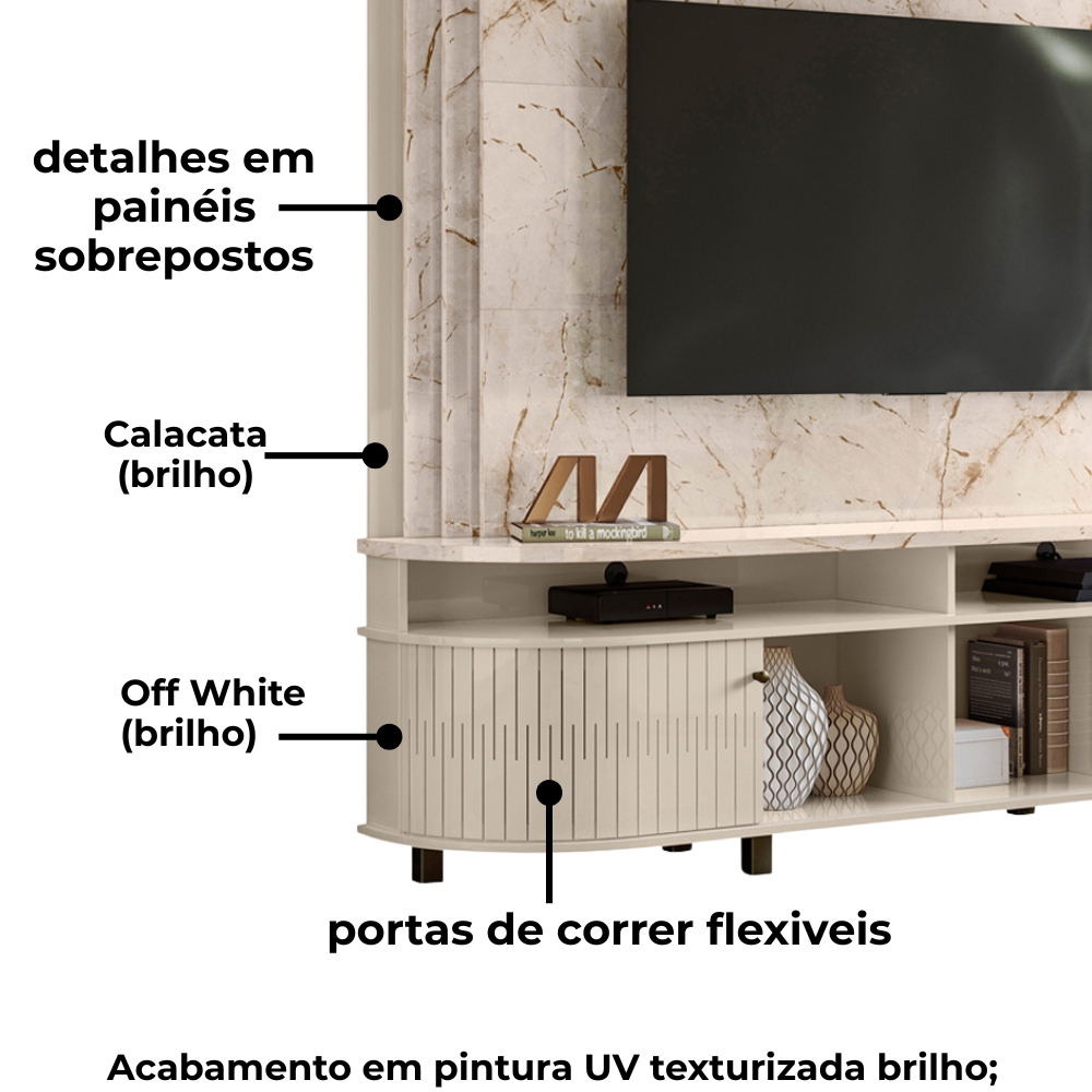 Estante Home Tv 65 Pol 2P 183 cm Daytona Calacata Off White MADETEC