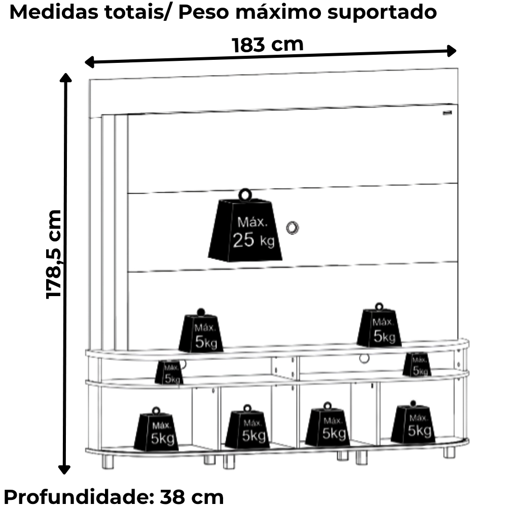 Estante Home Tv 65 Pol 2P 183 cm Daytona Cumaru Opala MADETEC 