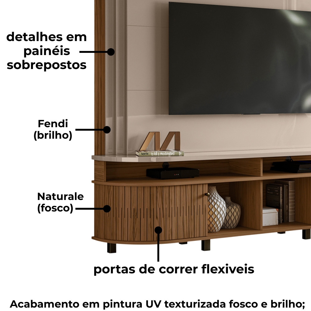 Estante Home Tv 65 Pol 2P 183 cm Daytona Fendi Naturale MADETEC 
