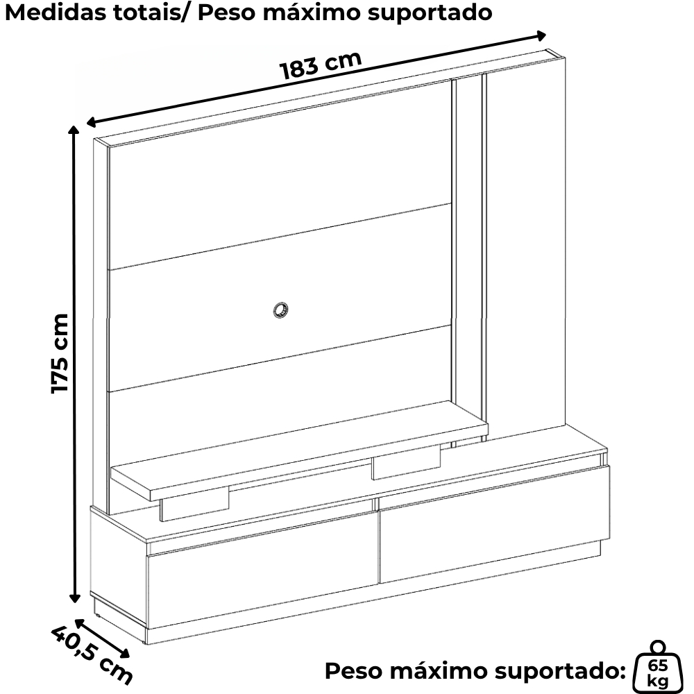 Estante Home Tv 75 Pol 183 cm Apolo Calacata Off White MADETEC