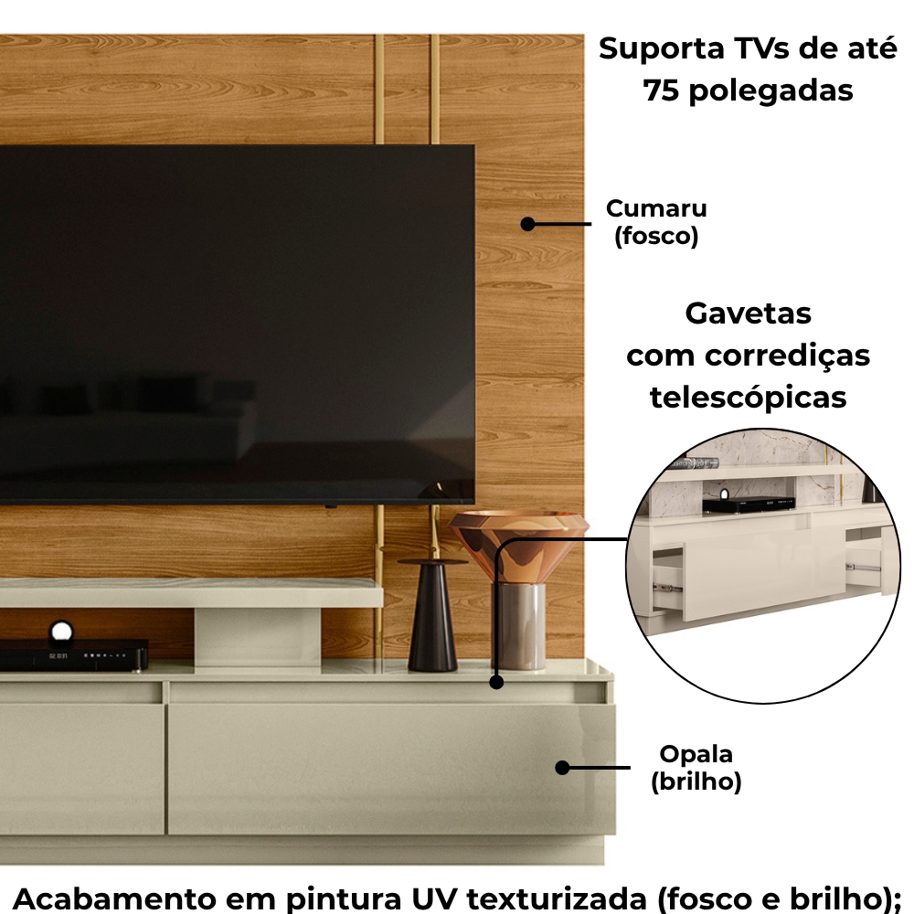 Estante Home Tv 75 Pol 183 cm Apolo Cumaru Opala MADETEC
