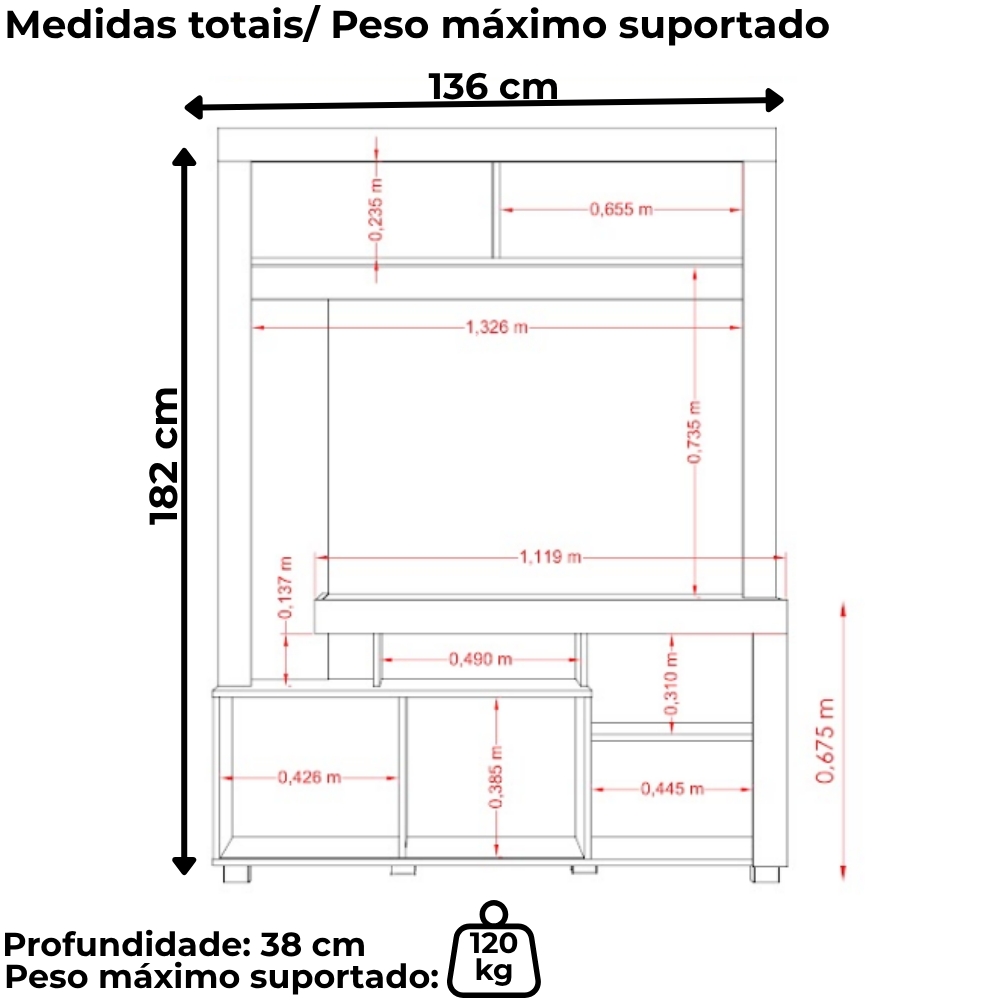 Estante Para Tv 50 Pol 1 Porta 136 cm Flavia Cinamomo Off White MADETEC