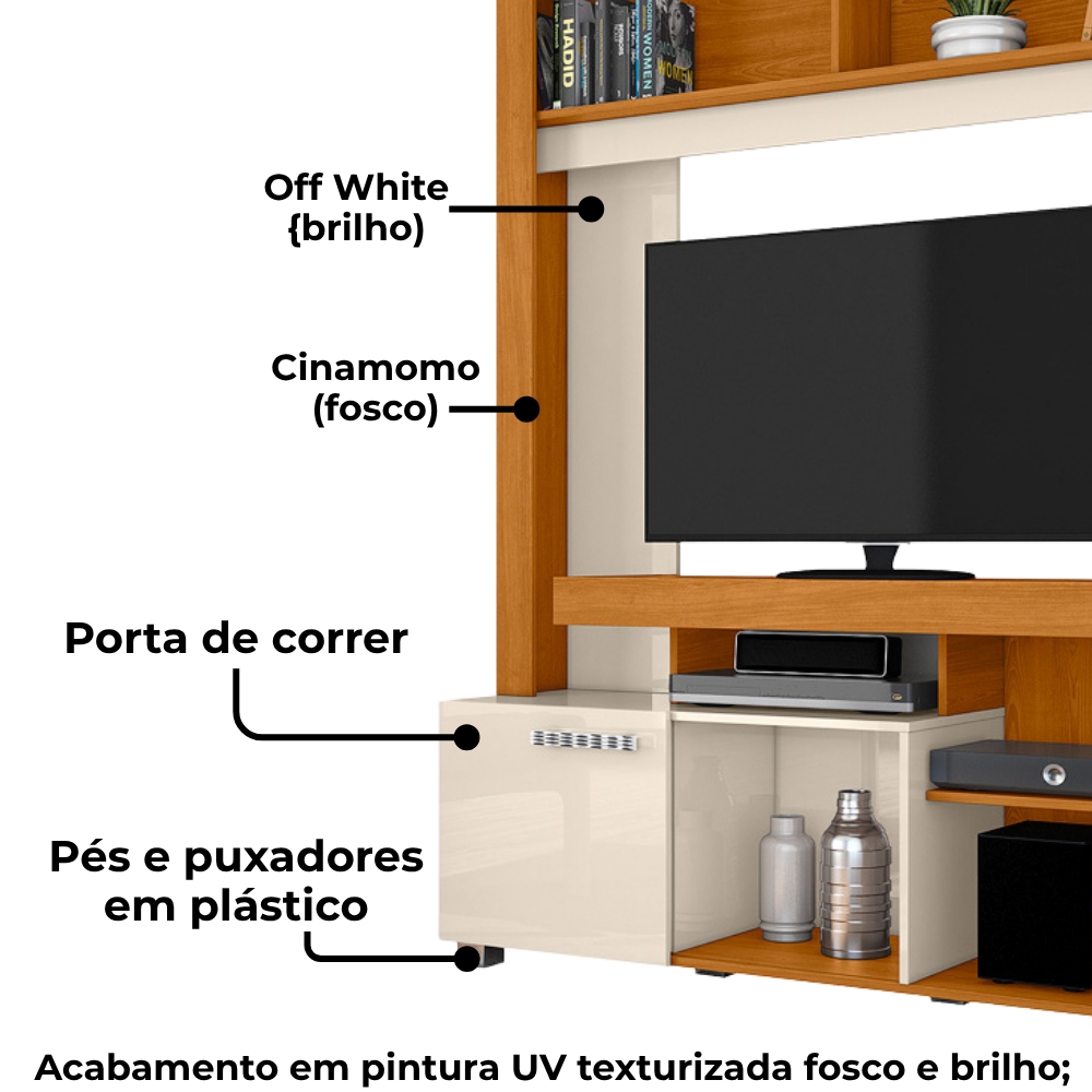 Estante Para Tv 50 Pol 1 Porta 136 cm Flavia Cinamomo Off White MADETEC