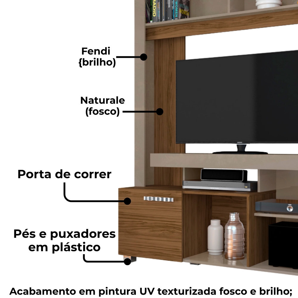 Estante Para Tv 50 Pol 1 Porta 136 cm Flavia Fendi Naturale MADETEC 