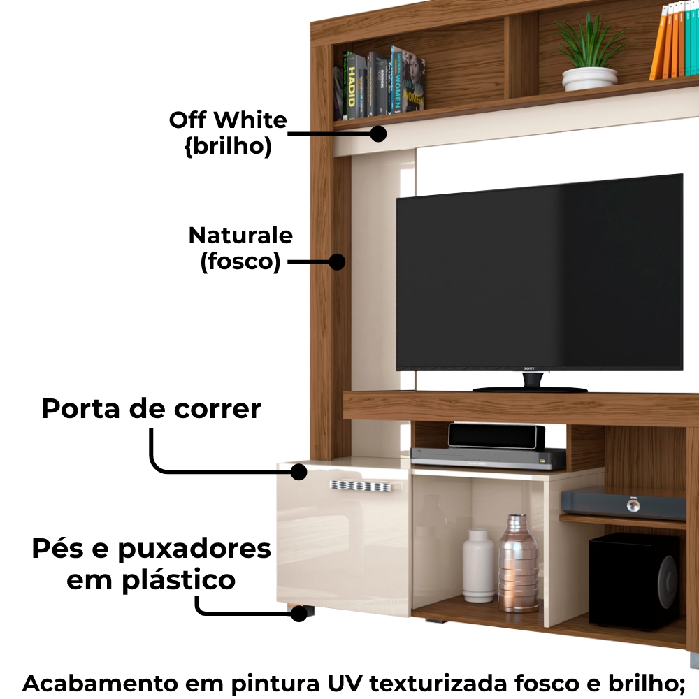 Estante Para Tv 50 Pol 1 Porta 136 cm Flavia Naturale Off White MADETEC
