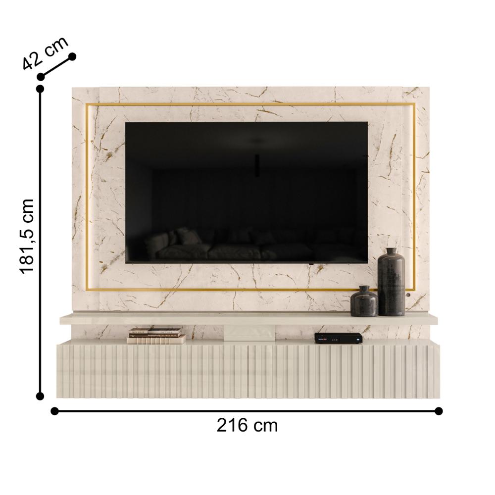 Home Frisado para TVs 75"com 2 Led Roma Calacata Off White