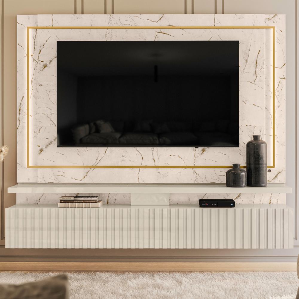 Home Frisado para TVs 75"com 2 Led Roma Calacata Off White