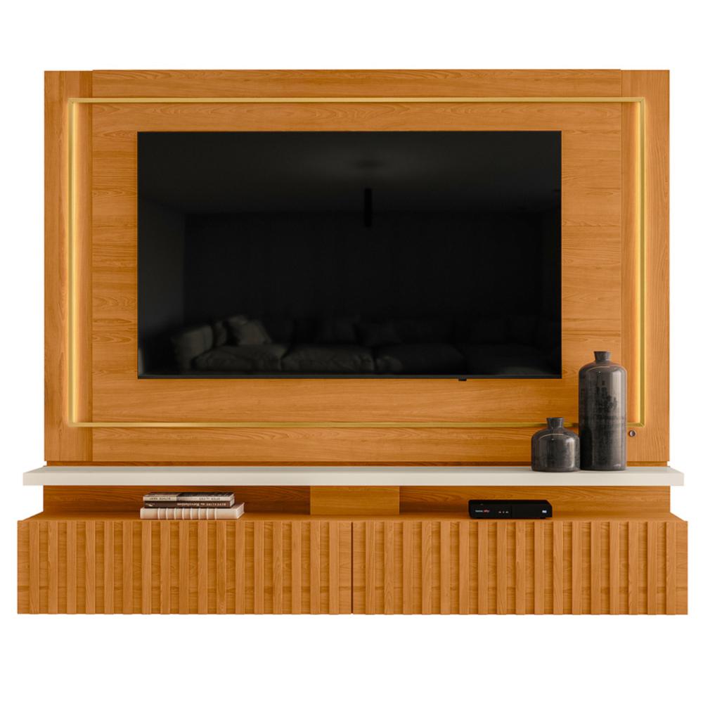 Home Frisado para TVs 75"com 2 Led Roma Cinamomo Off White