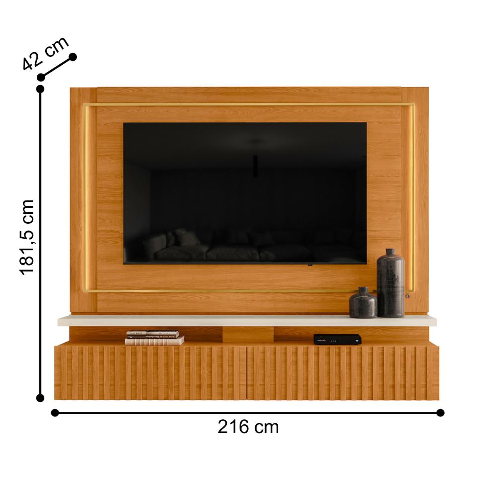 Home Frisado para TVs 75"com 2 Led Roma Cinamomo Off White