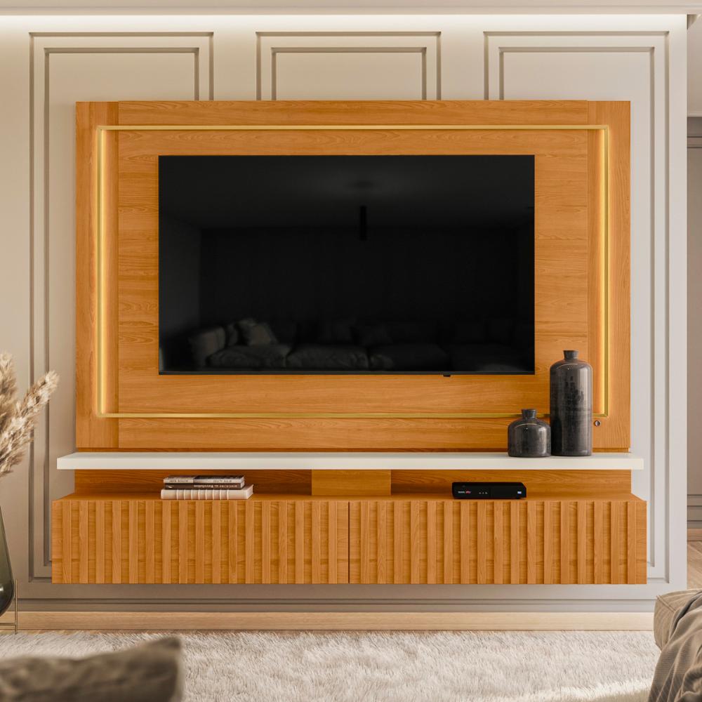Home Frisado para TVs 75"com 2 Led Roma Cinamomo Off White