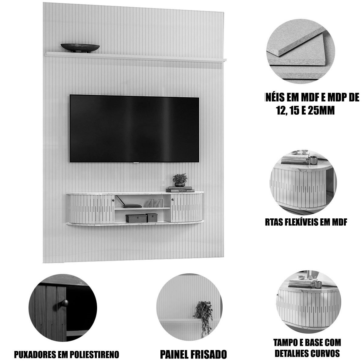 Home Suspenso para Tv 65 Polegadas 2 Portas New Cassino Calacata/Off White