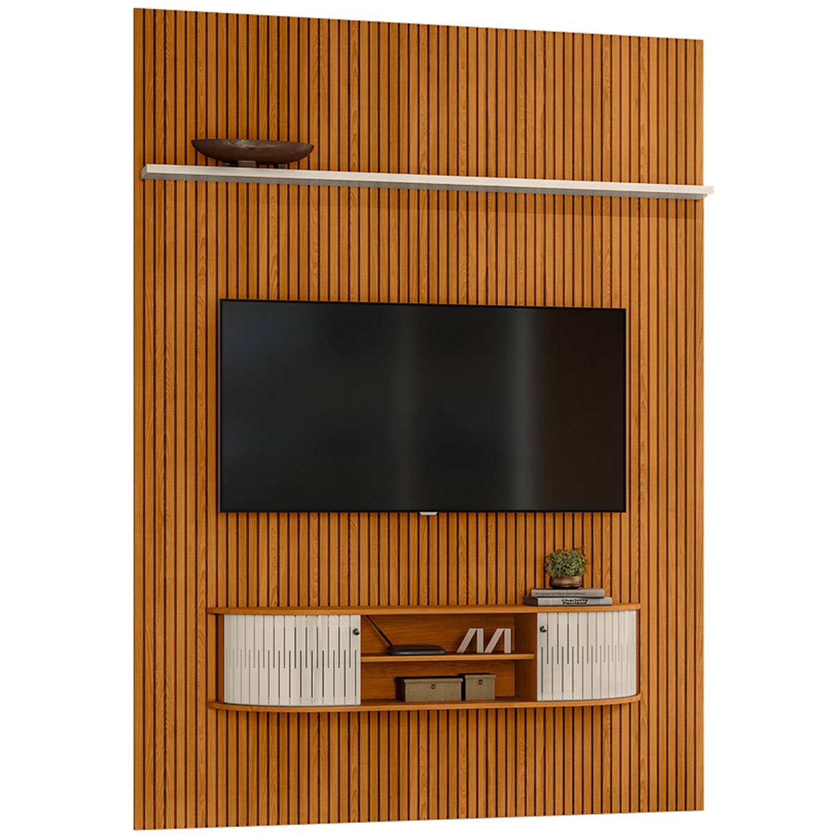Home Suspenso para Tv 65 Polegadas 2 Portas New Cassino Cinamomo/Off White
