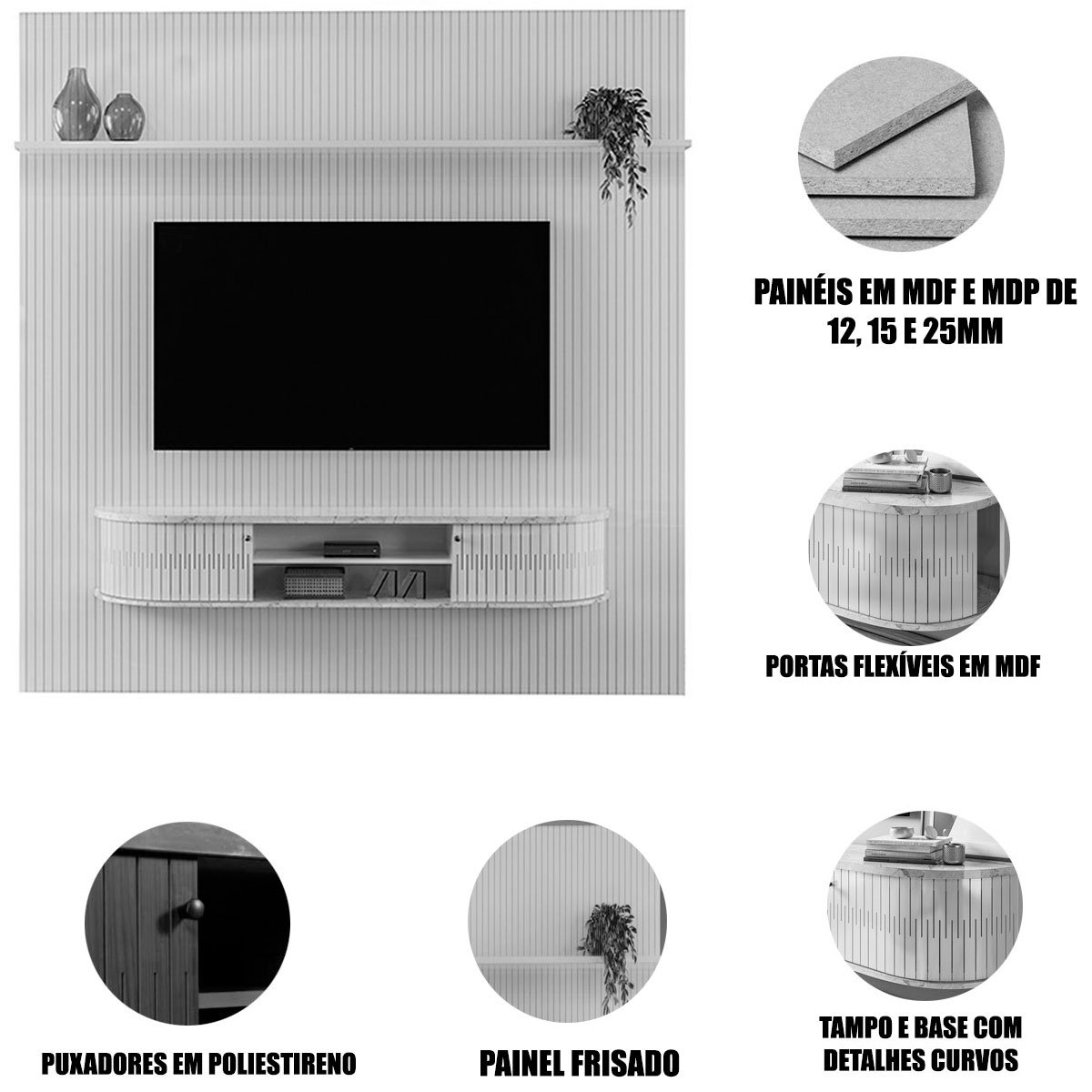Home Suspenso para Tv 75 Polegadas 2 Portas Jaguar Calacata/Off White