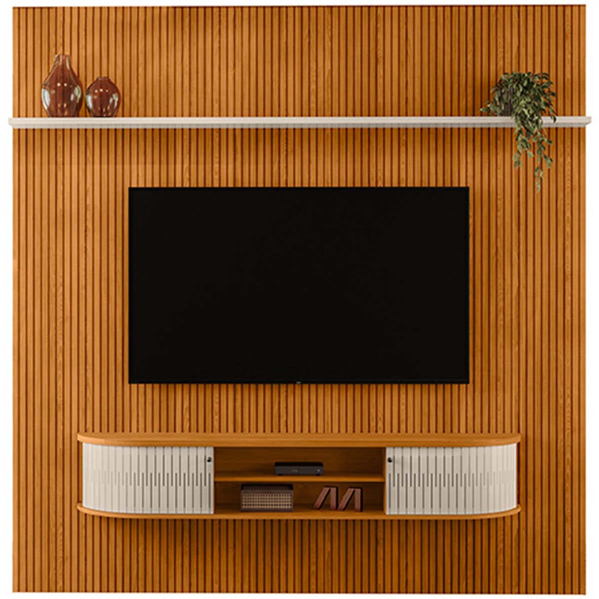 Home Suspenso para Tv 75 Polegadas 2 Portas Jaguar Cinamomo/Off White