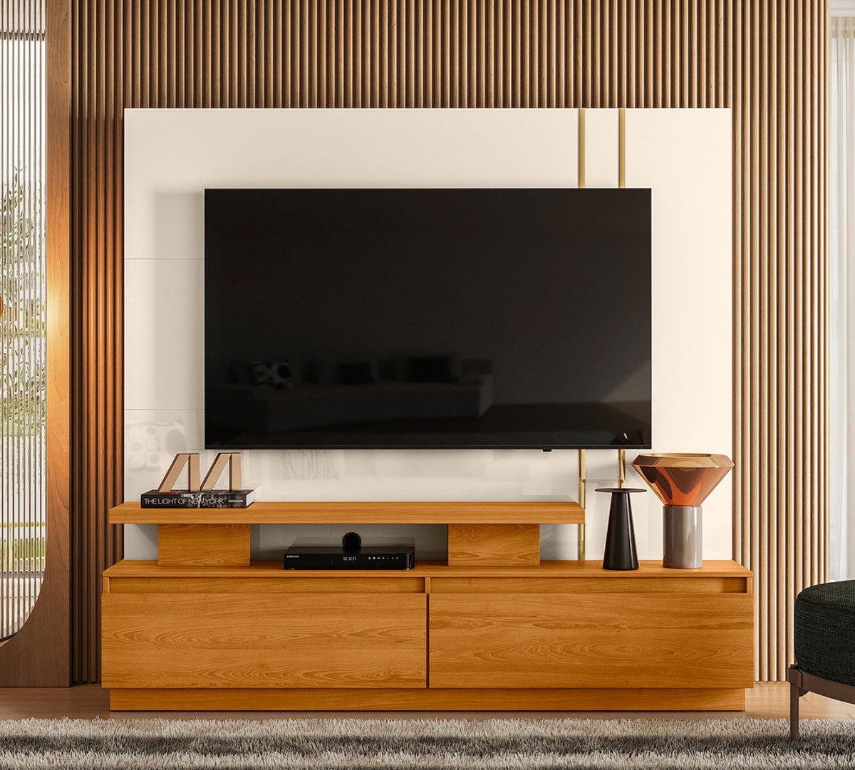 Home Theater para Tv 75 Polegadas com 2 Gavetas New Ártemis Cinamomo/Off White
