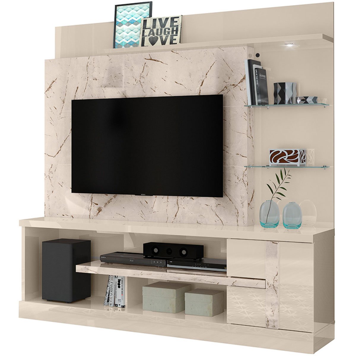 Home Theater para Tv de 55" c/ 2 Prateleiras e Led Aline Calacata/Off White