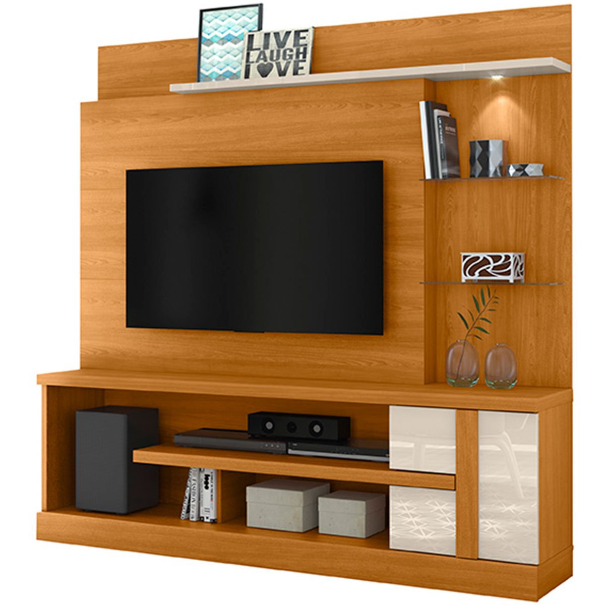 Home Theater para Tv de 55" c/ 2 Prateleiras e Led Aline Cinamomo/Off White