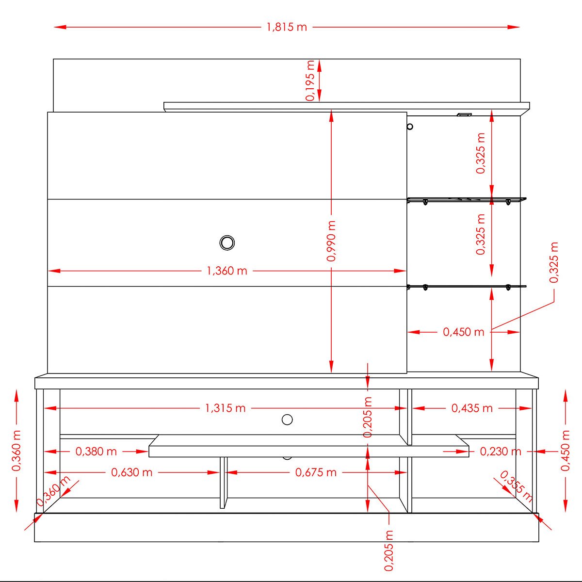 Home Theater para Tv de 55" c/ 2 Prateleiras e Led Aline Cinamomo/Off White