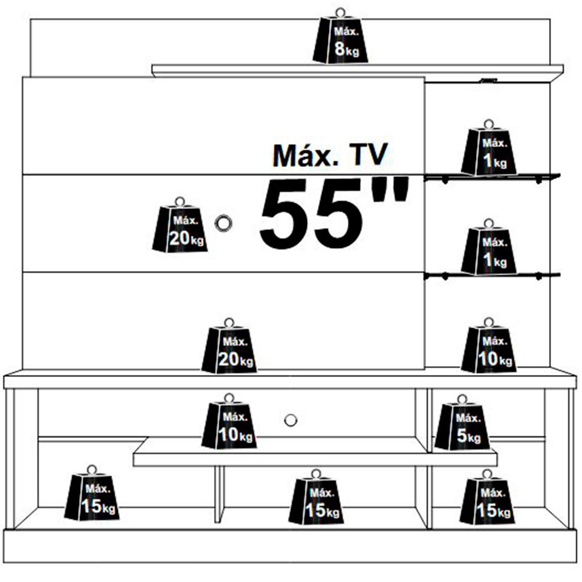 Home Theater para Tv de 55" c/ 2 Prateleiras e Led Aline Cinamomo/Off White