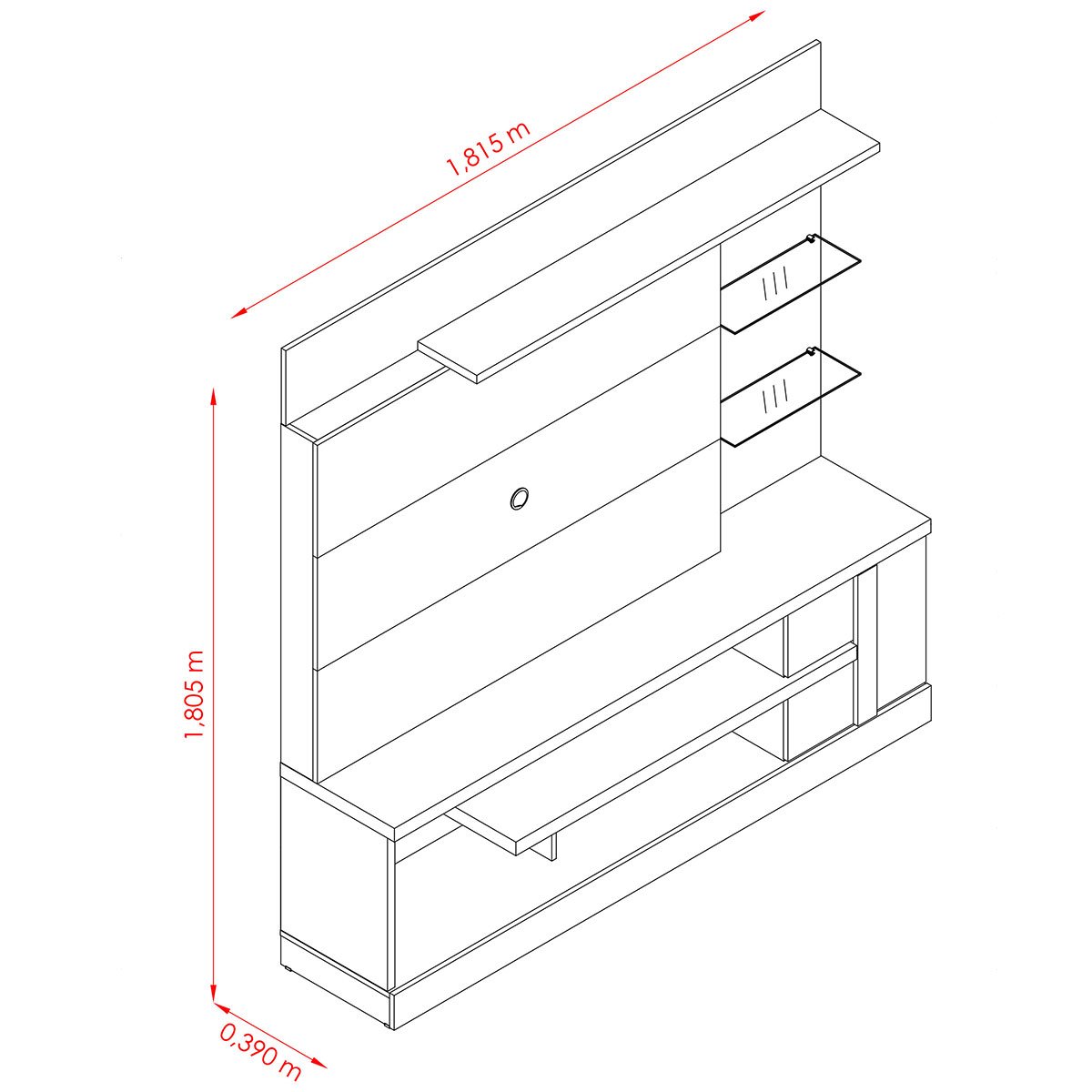 Home Theater para Tv de 55" c/ 2 Prateleiras e Led Aline Naturale/Off White