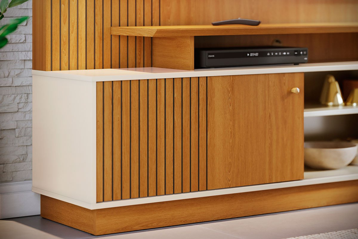 Home Theater para Tv de 65" Porta de Correr Hades Cinamomo/Off White