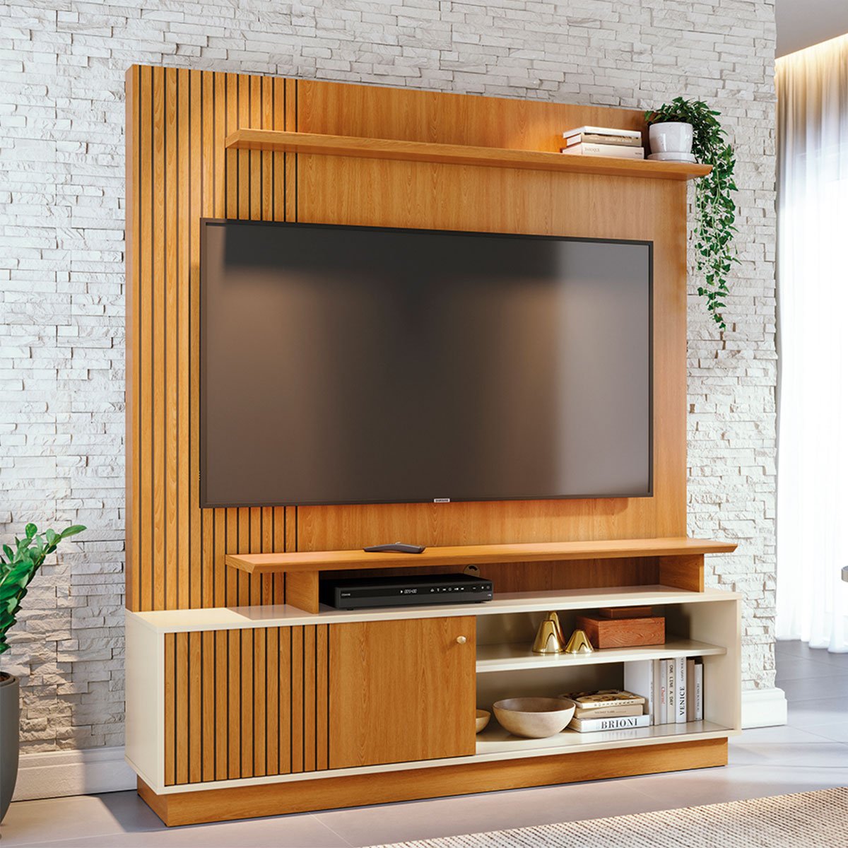 Home Theater para Tv de 65" Porta de Correr Hades Cinamomo/Off White