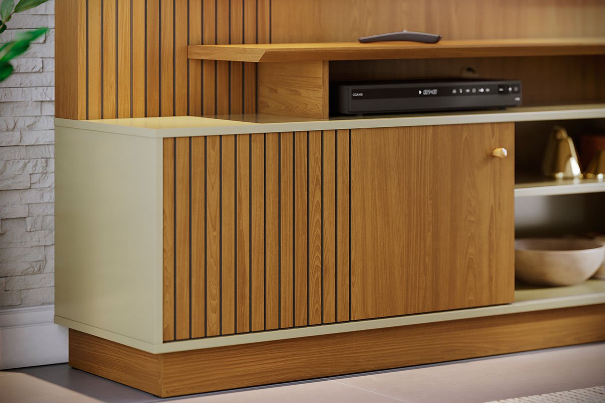 Home Theater para Tv de 65" Porta de Correr Hades Cumaru/Opala