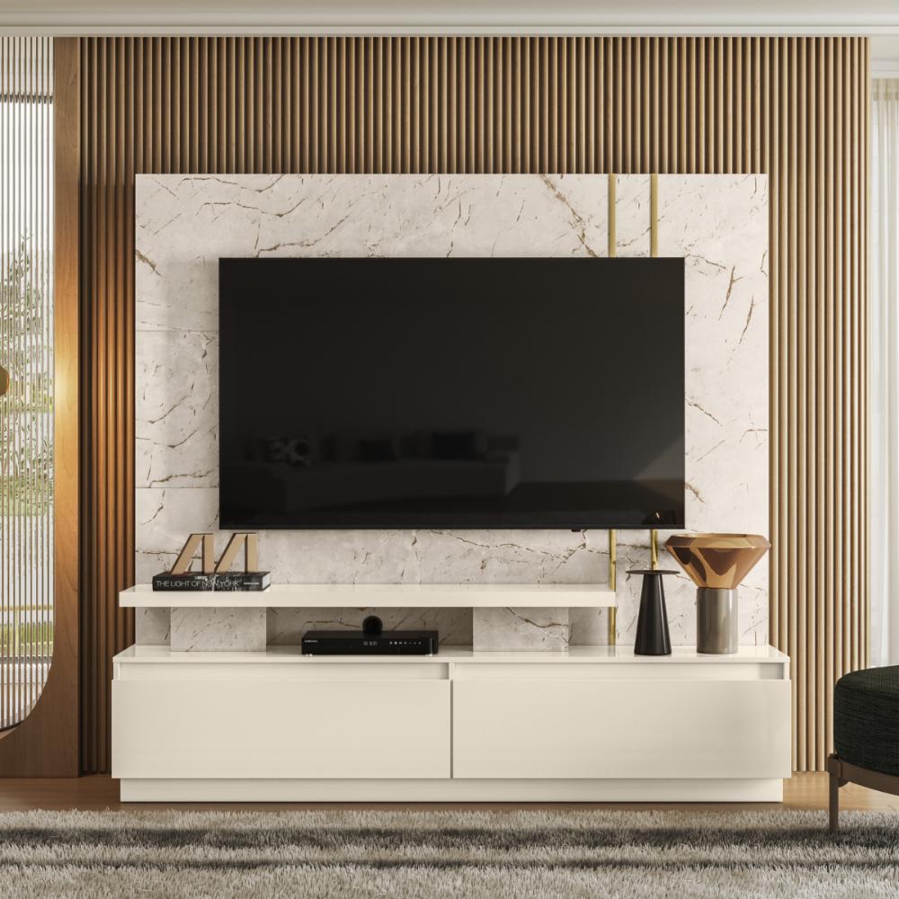 Home para TVs 75" com 2 Gavetas Richmond Calacata Off White