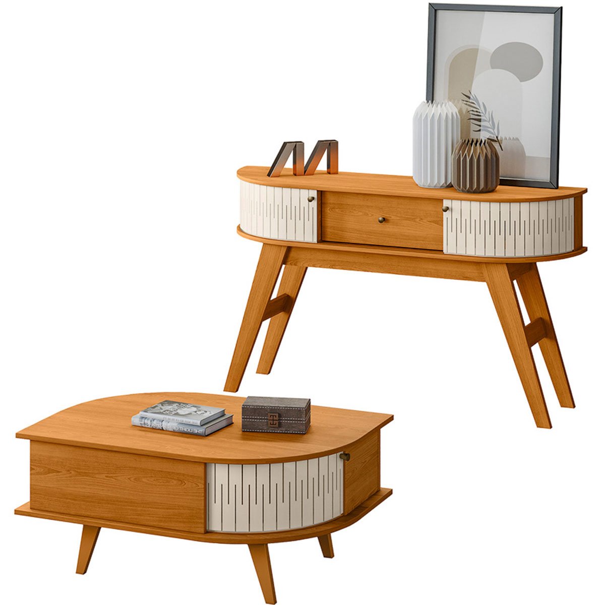 Kit Aparador Histórico e Mesa de Centro Índia Cinamomo/Off White