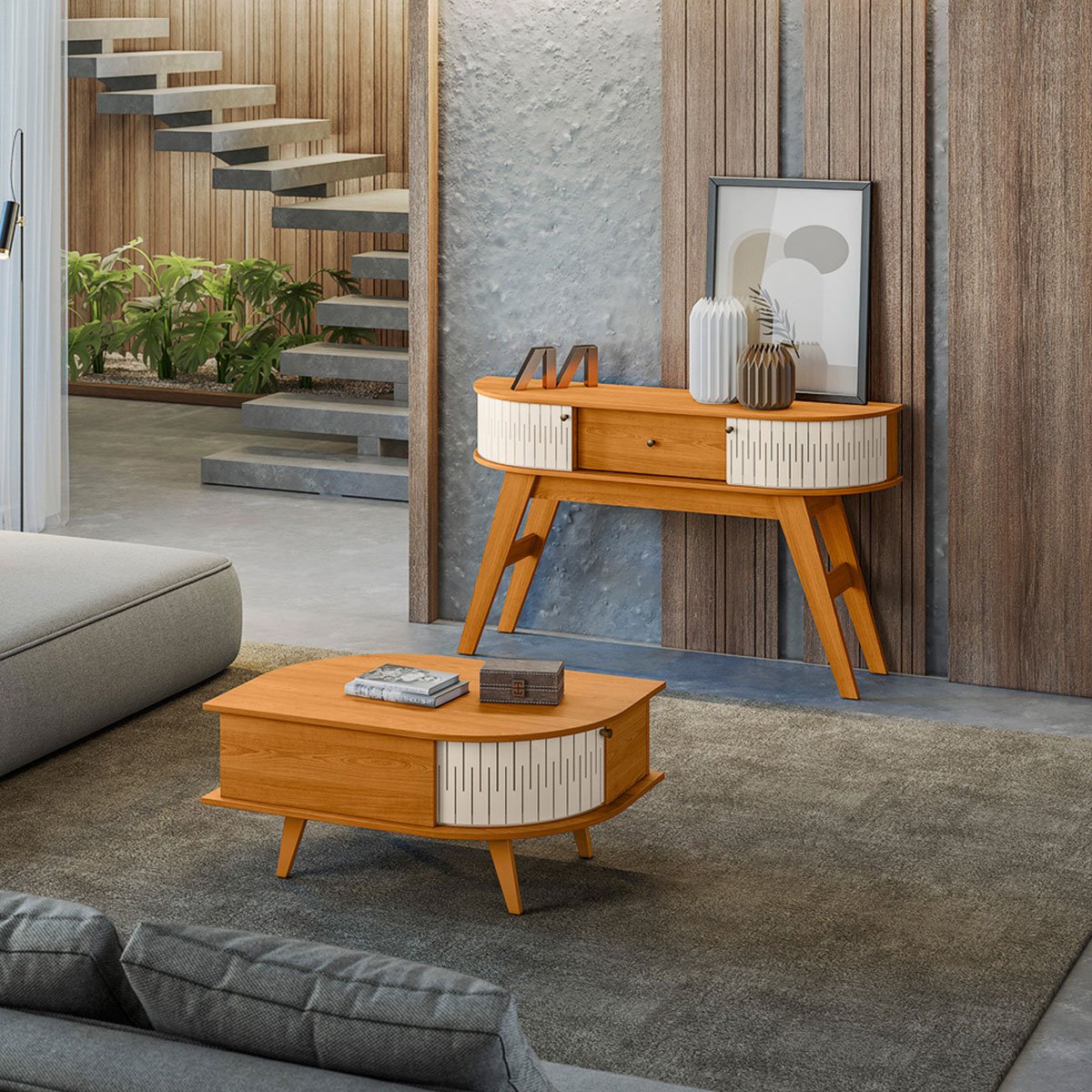 Kit Aparador Histórico e Mesa de Centro Índia Cinamomo/Off White