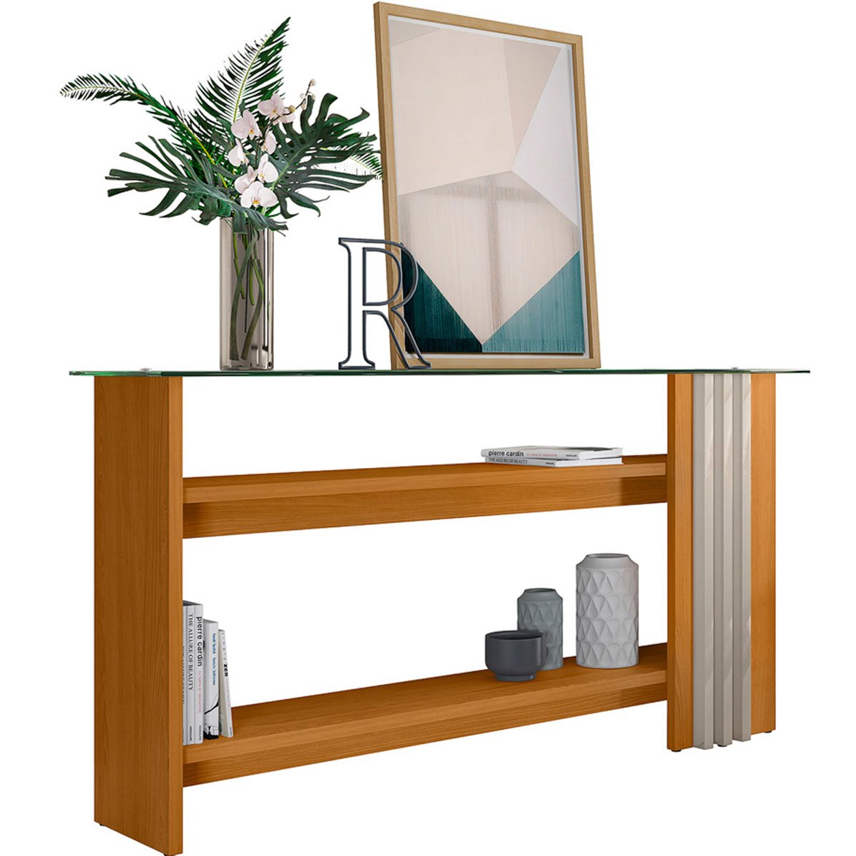 Kit Aparador para Sala e Mesa de Centro Tampo de Vidro Foz Cinamomo/Off White