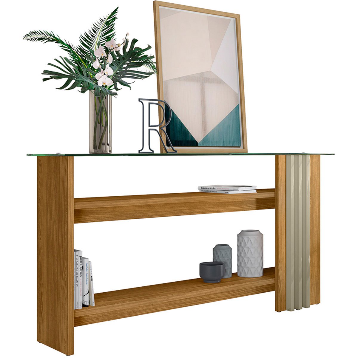 Kit Aparador para Sala e Mesa de Centro Tampo de Vidro Foz Cumaru/Opala