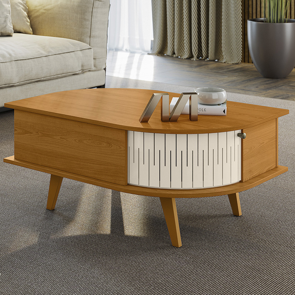 Mesa De Centro 2 Portas 90 cm Indianapolis Cinamomo Off White MADETEC