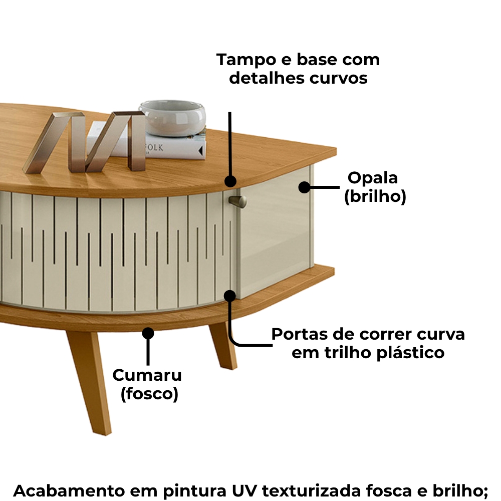 Mesa De Centro 2 Portas 90 cm Indianapolis Cumaru Opala MADETEC