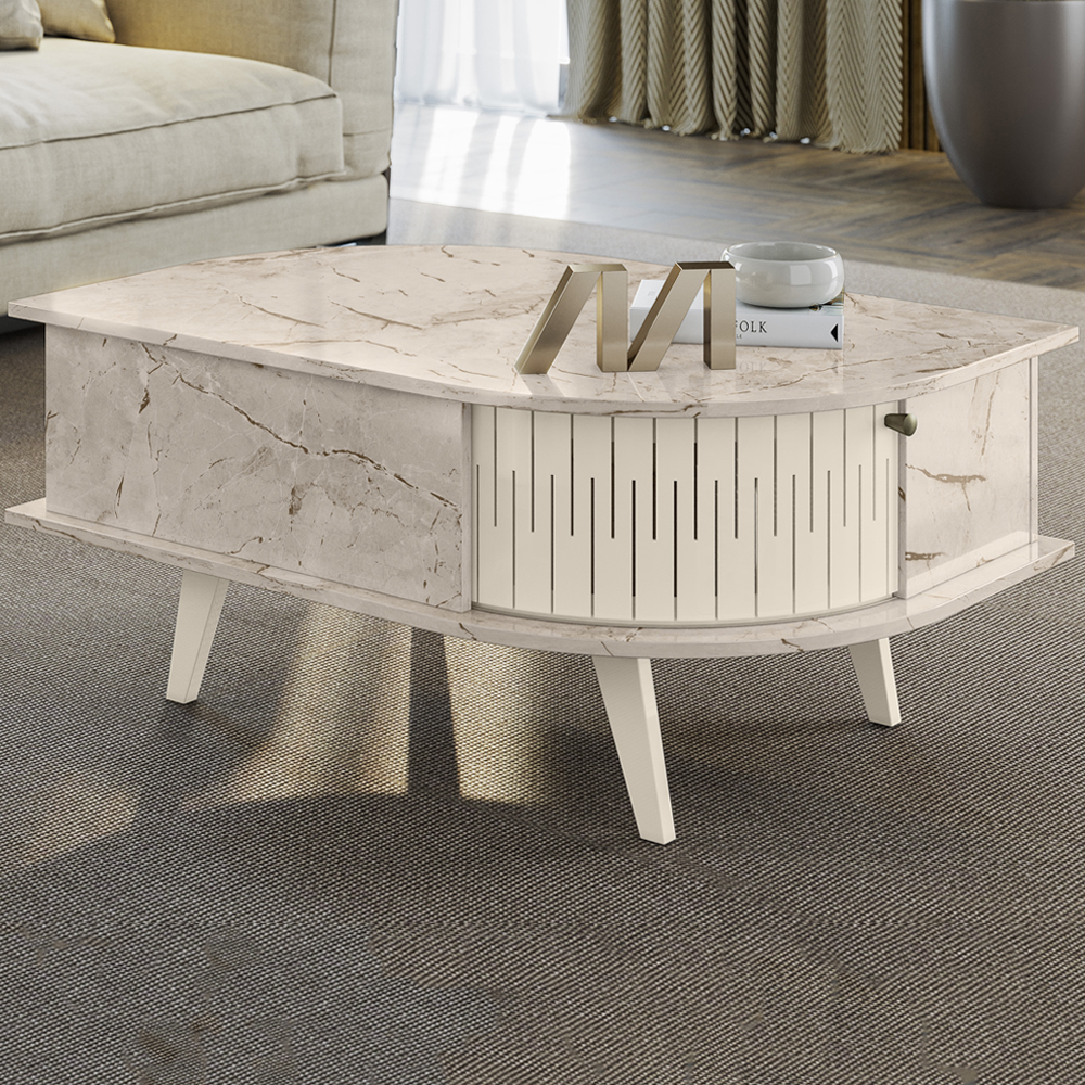 Mesa De Centro Para Sala 2 Portas 3071 Calacata Off White MDT