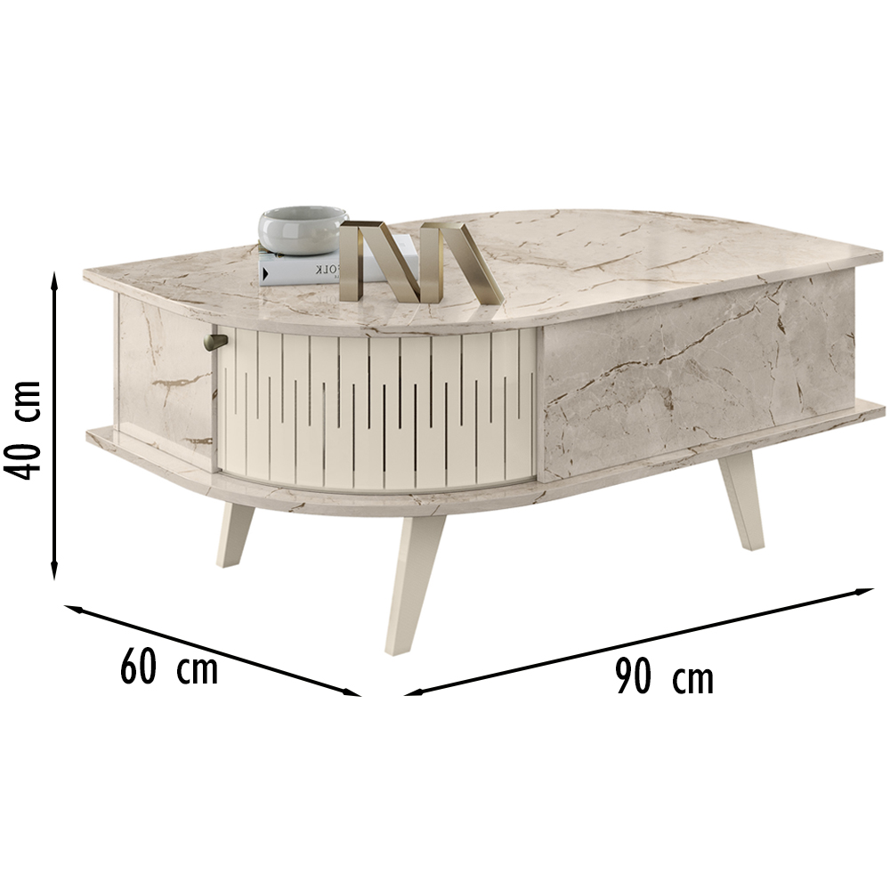 Mesa De Centro Para Sala 2 Portas 3071 Calacata Off White MDT