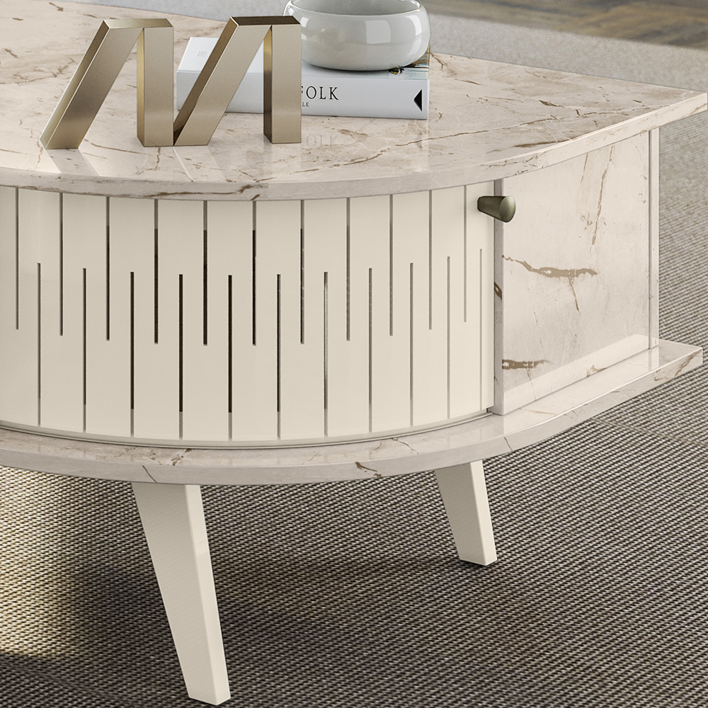 Mesa De Centro Para Sala 2 Portas 3071 Calacata Off White MDT