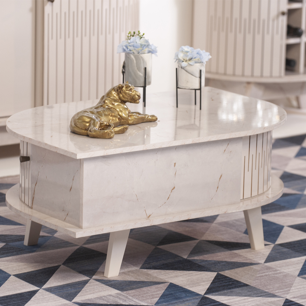 Mesa De Centro Para Sala 2 Portas 3071 Calacata Off White MDT