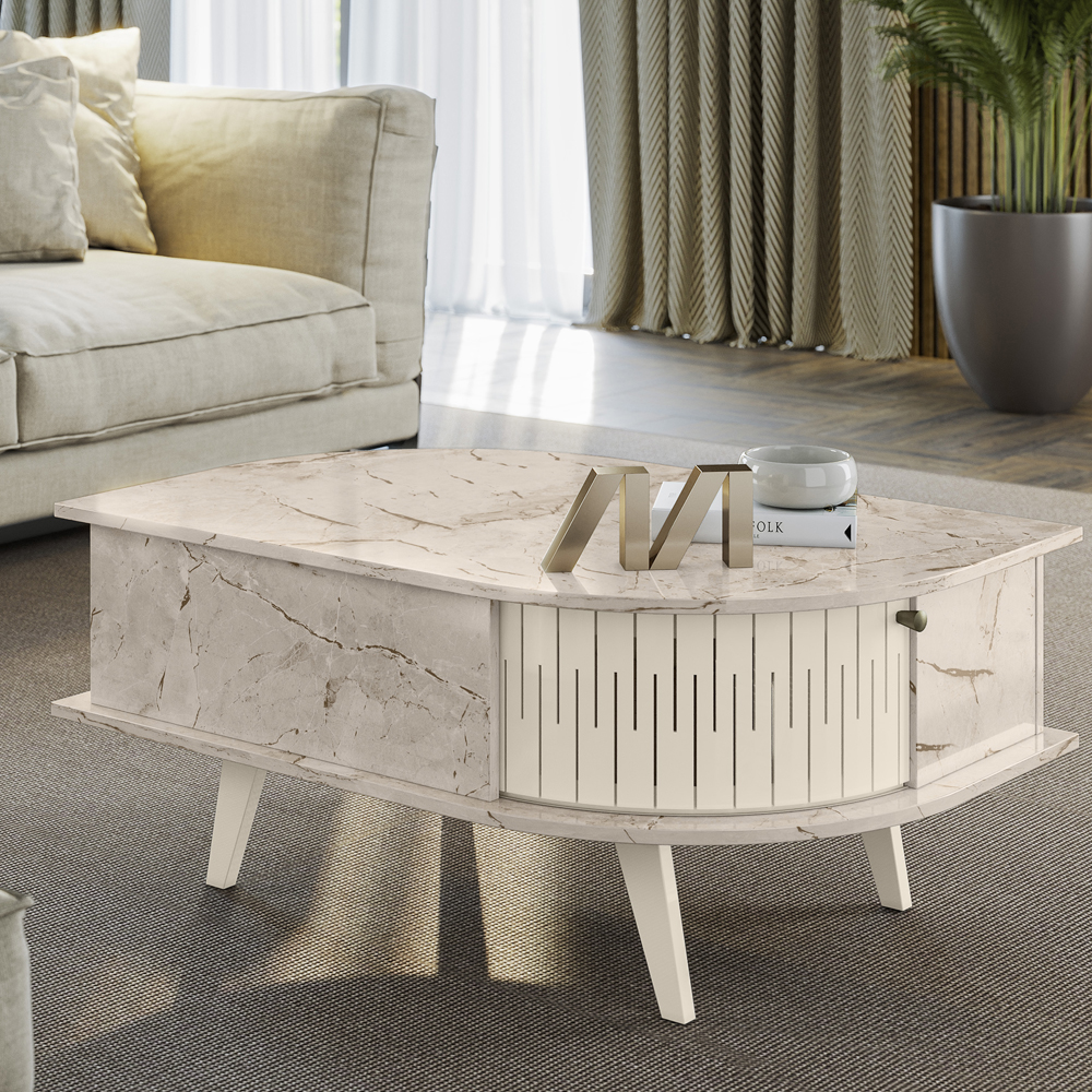 Mesa De Centro Para Sala 2 Portas 3071 Calacata Off White MDT