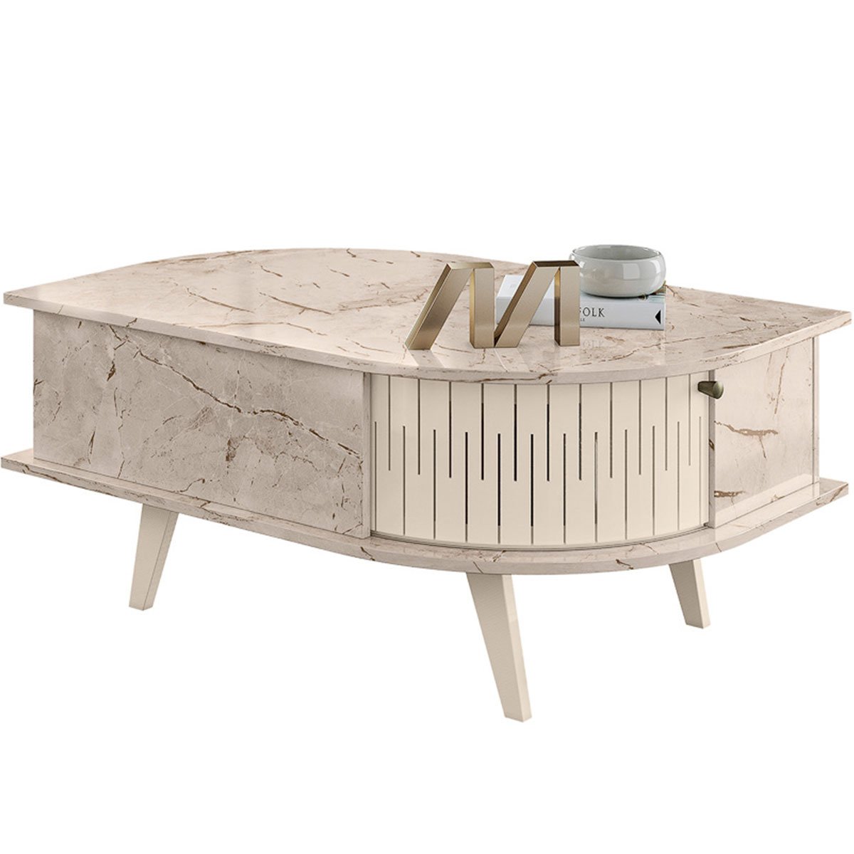 Mesa de Centro Índia 2 Portas 90x60 cm Calacata/Off White