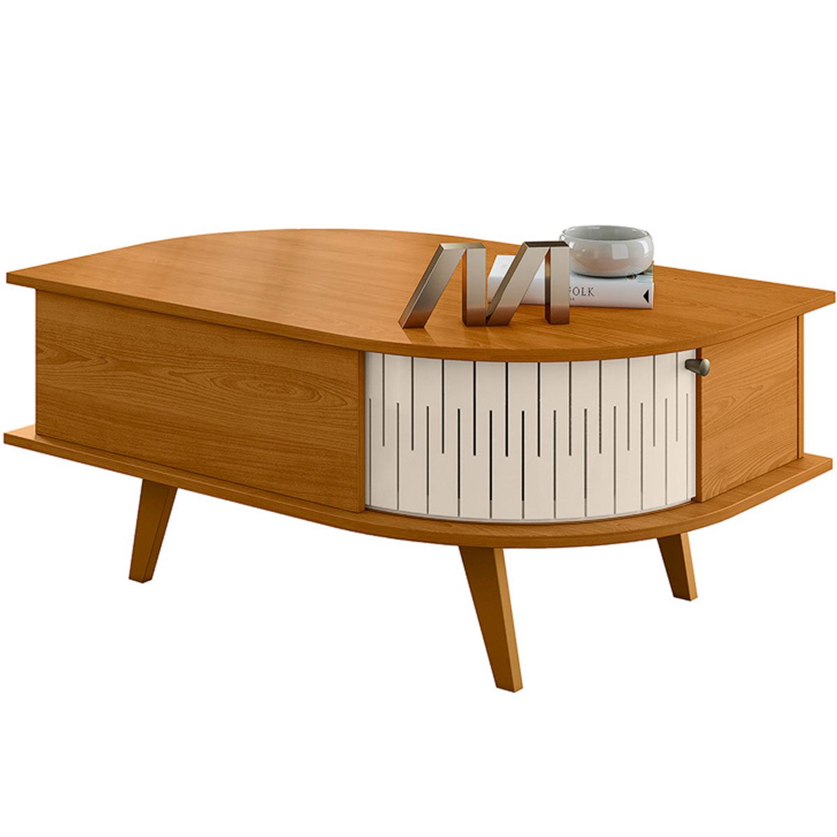 Mesa de Centro Índia 2 Portas 90x60 cm Cinamomo/Off White