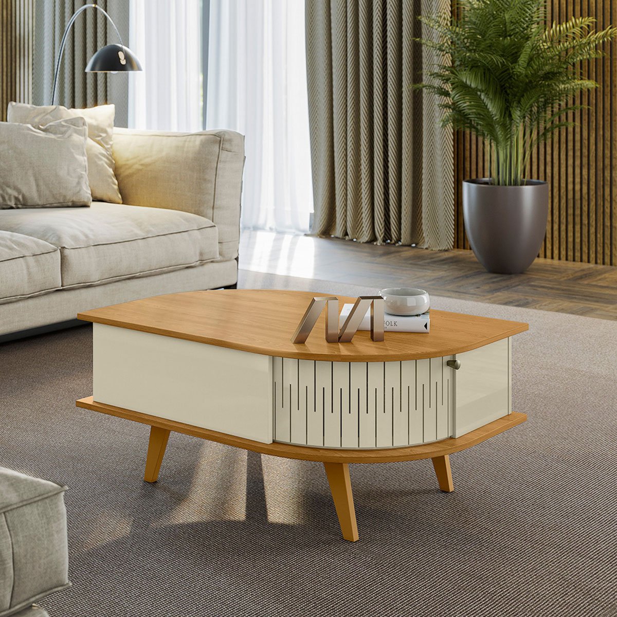 Mesa de Centro Índia 2 Portas 90x60 cm Cumaru/Opala