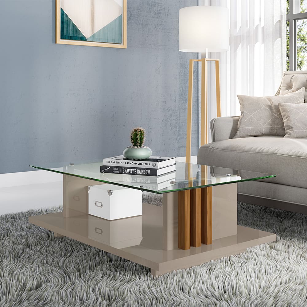Mesa de Centro Frizz Madetec Com Tampo de Vidro