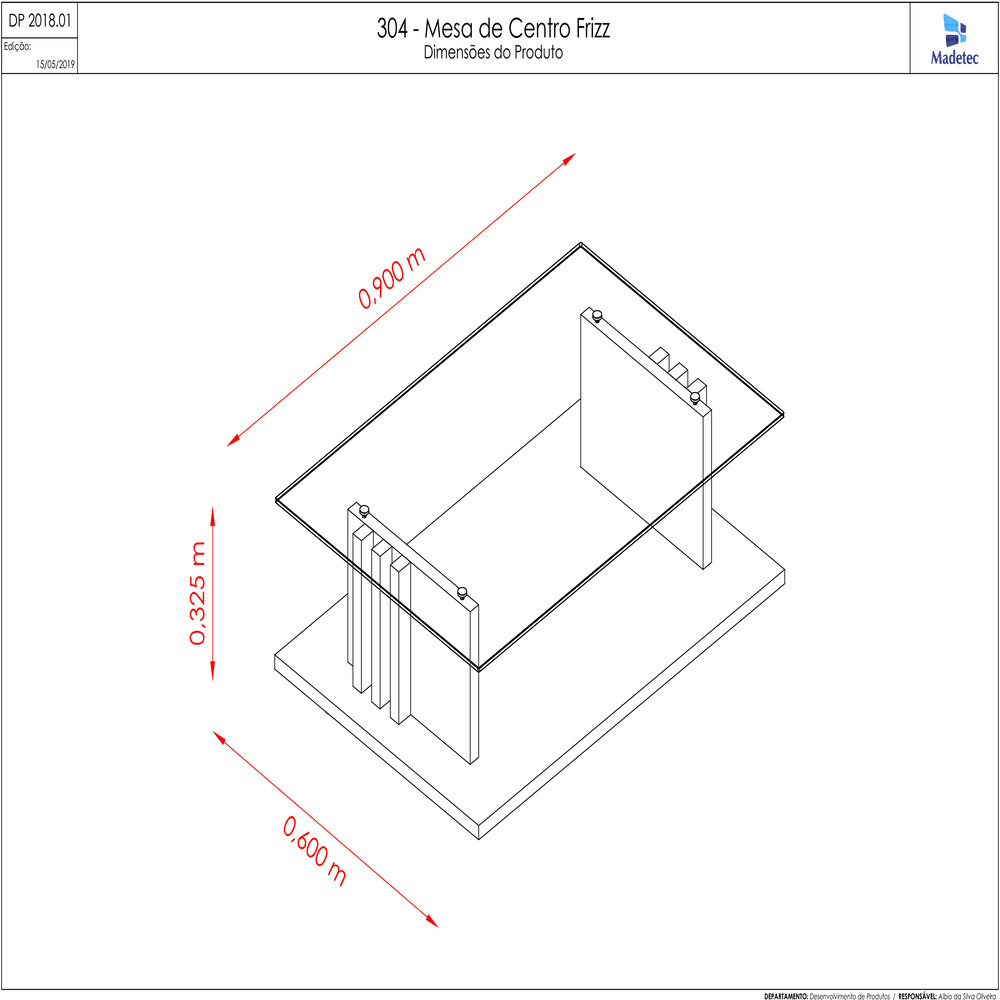 Mesa de Centro Frizz Madetec Com Tampo de Vidro
