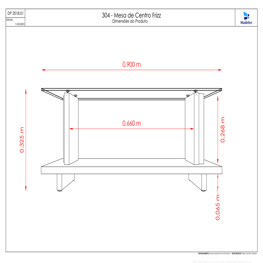 Mesa de Centro Frizz Madetec Com Tampo de Vidro