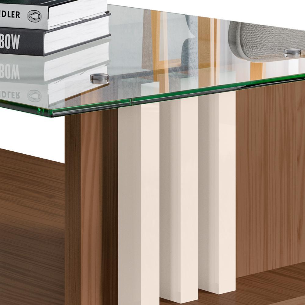 Mesa de Centro Frizz Naturale/Off White com Tampo de Vidro - Madetec