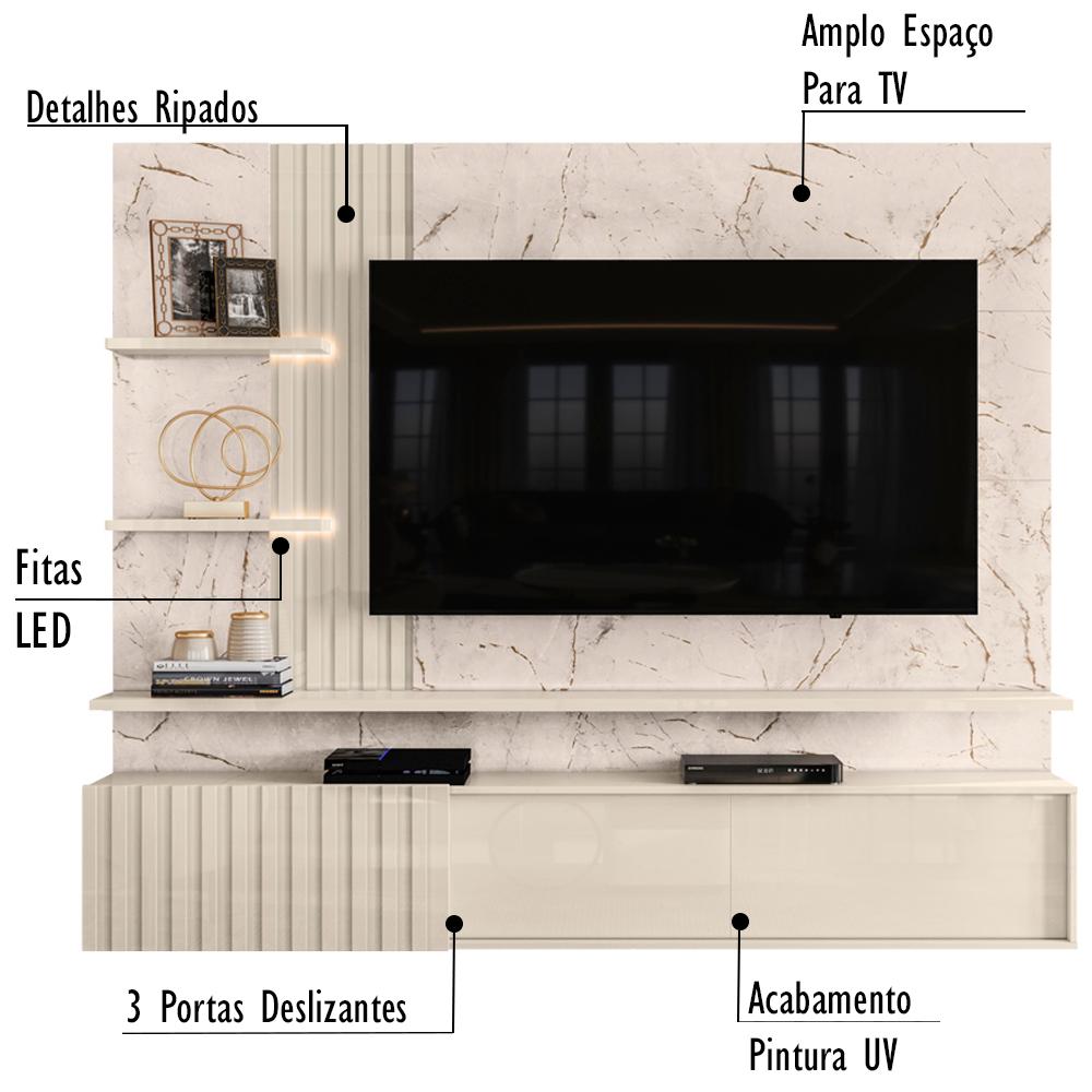 Painel Bancada Suspenso Para TV 65 Polegadas 2861 Calacata Off White Madetec