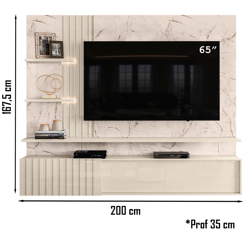 Painel Bancada Suspenso Para TV 65 Polegadas 2861 Calacata Off White Madetec