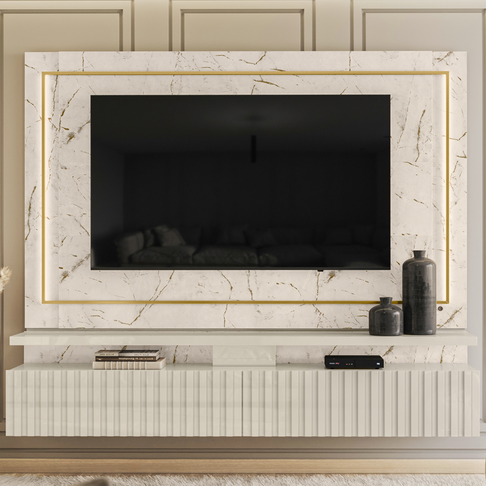 Painel Bancada Suspenso Para TV 75 Polegadas 2851 Calacata Off White Madetec